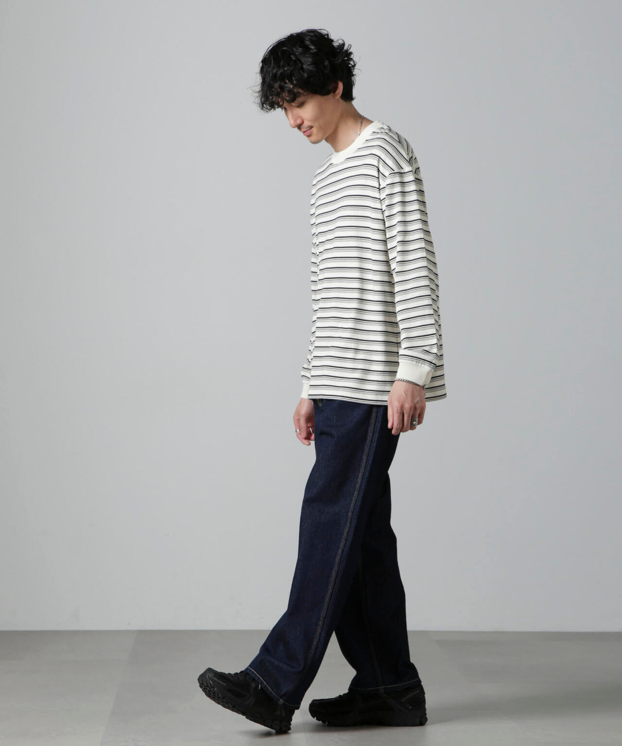 Anti Soaked(R)  ランダムボーダークルーネックTシャツ 長袖