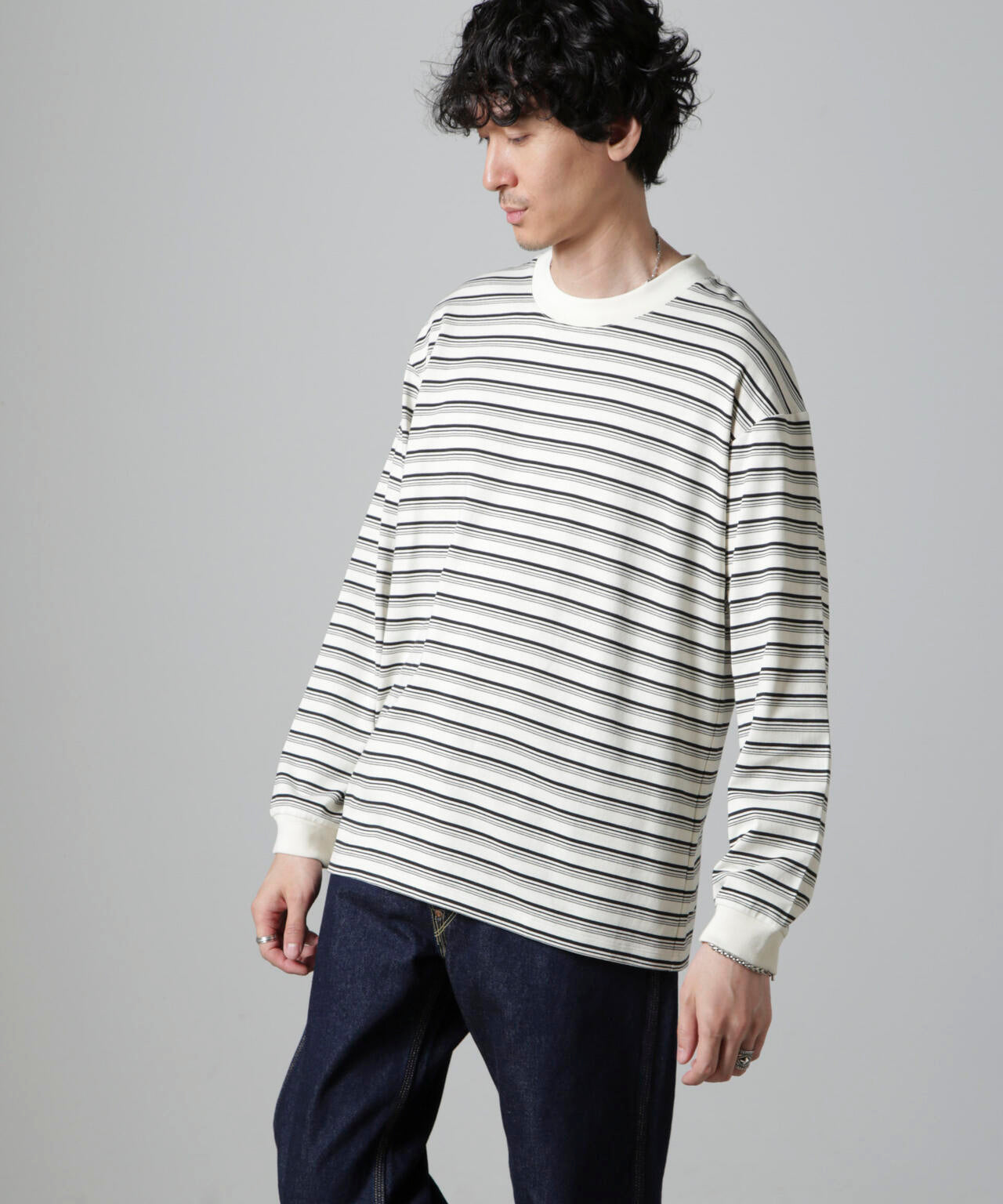 Anti Soaked(R)  ランダムボーダークルーネックTシャツ 長袖