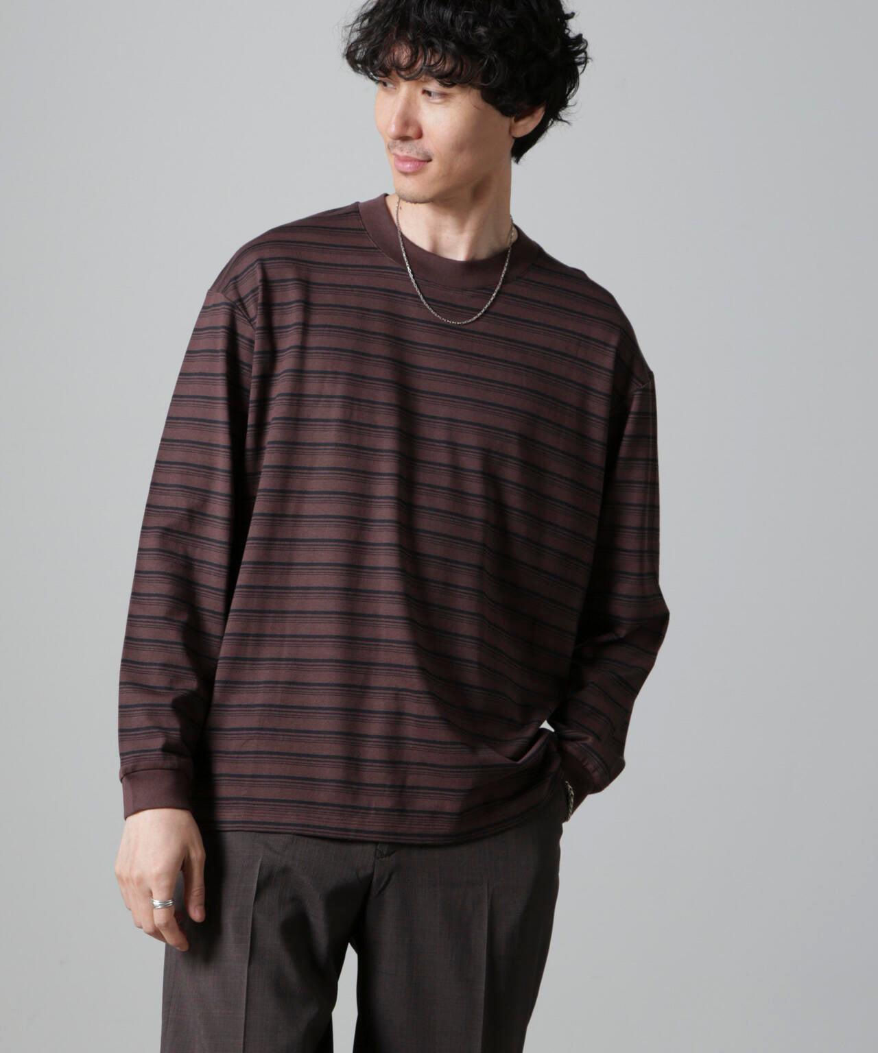 Anti Soaked(R)  ランダムボーダークルーネックTシャツ 長袖