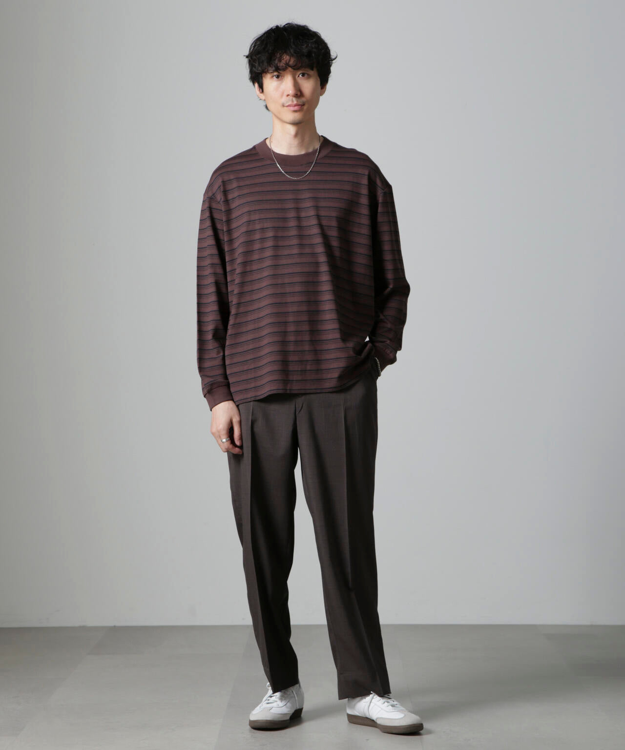 Anti Soaked(R)  ランダムボーダークルーネックTシャツ 長袖