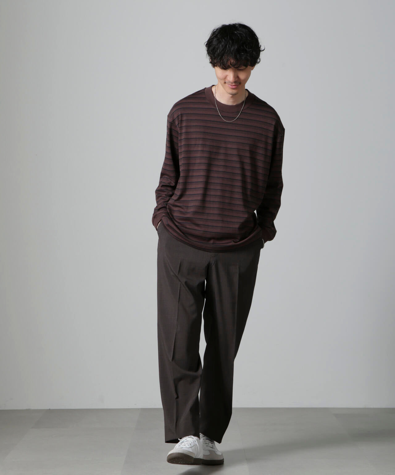 Anti Soaked(R)  ランダムボーダークルーネックTシャツ 長袖