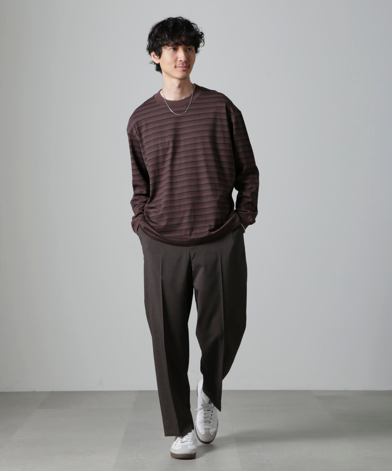 Anti Soaked(R)  ランダムボーダークルーネックTシャツ 長袖