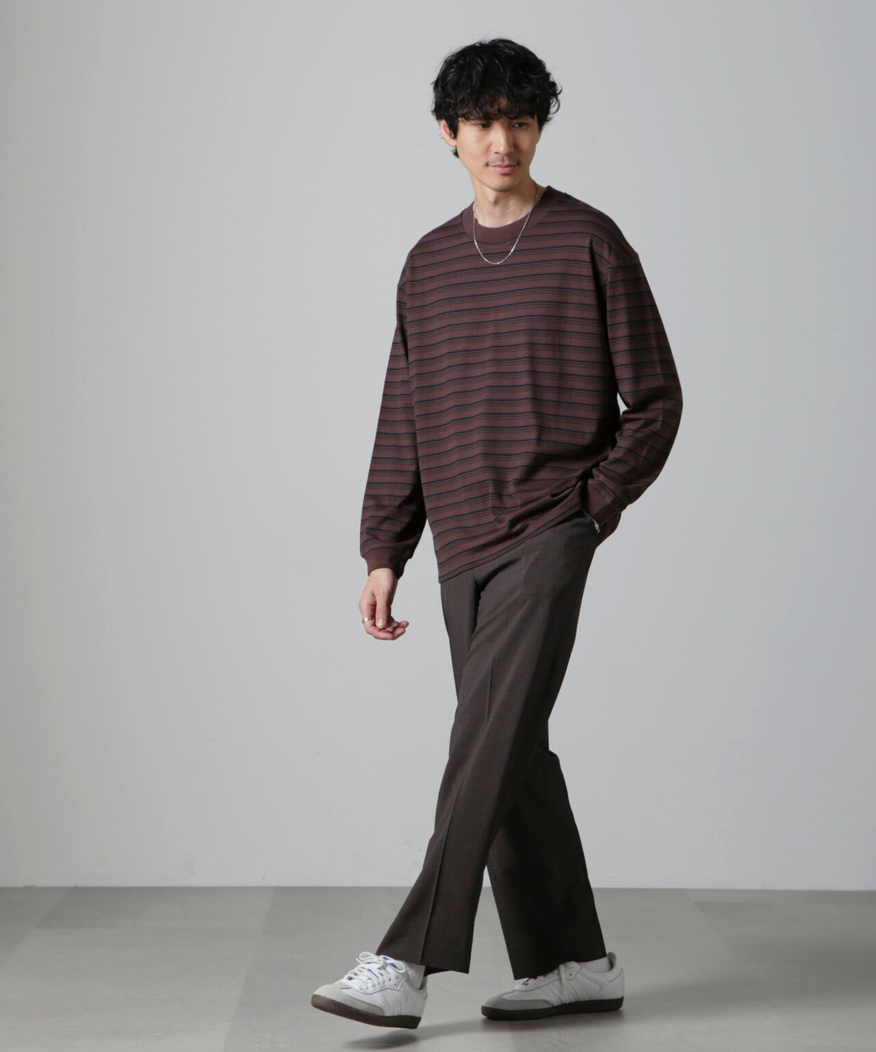 Anti Soaked(R)  ランダムボーダークルーネックTシャツ 長袖