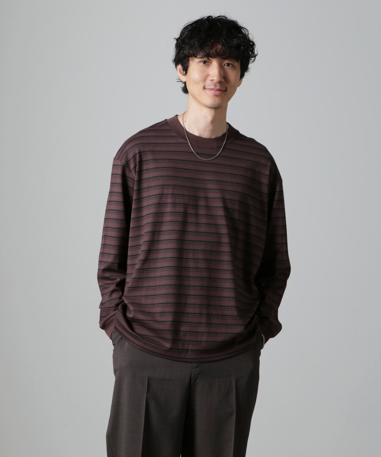 Anti Soaked(R)  ランダムボーダークルーネックTシャツ 長袖