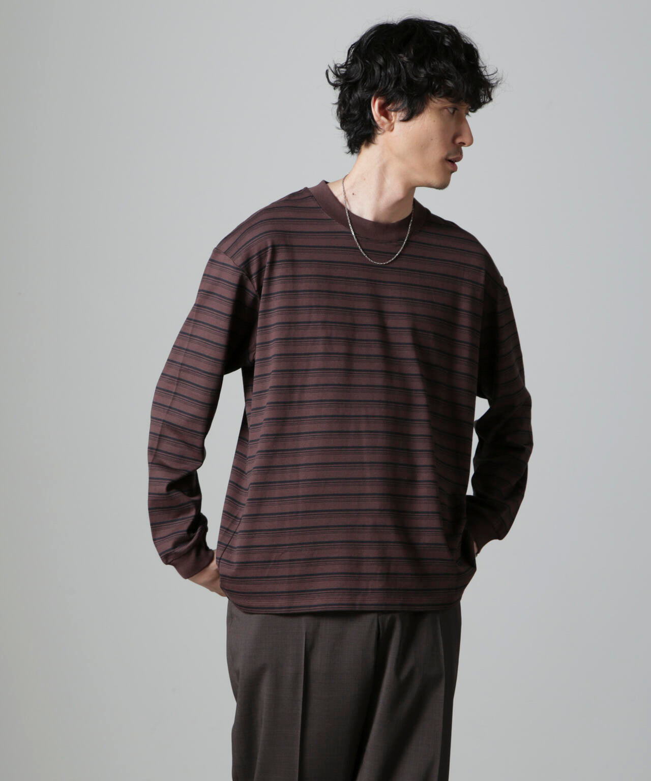 Anti Soaked(R)  ランダムボーダークルーネックTシャツ 長袖
