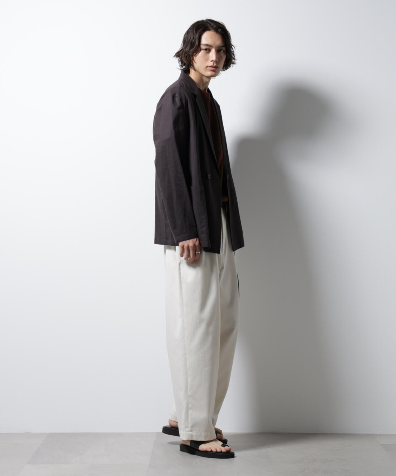 「BELGIUM LINEN FABRICS」リネンコットンダブルジャケット(セットアップ可)