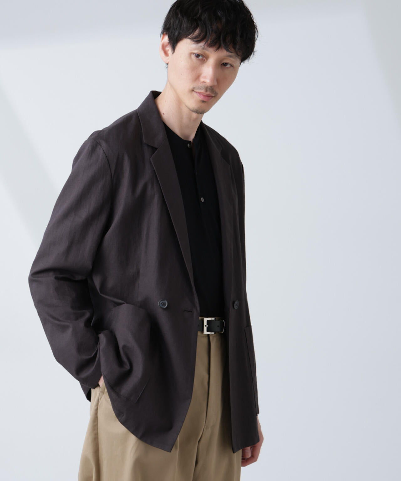 「BELGIUM LINEN FABRICS」リネンコットンダブルジャケット(セットアップ可)