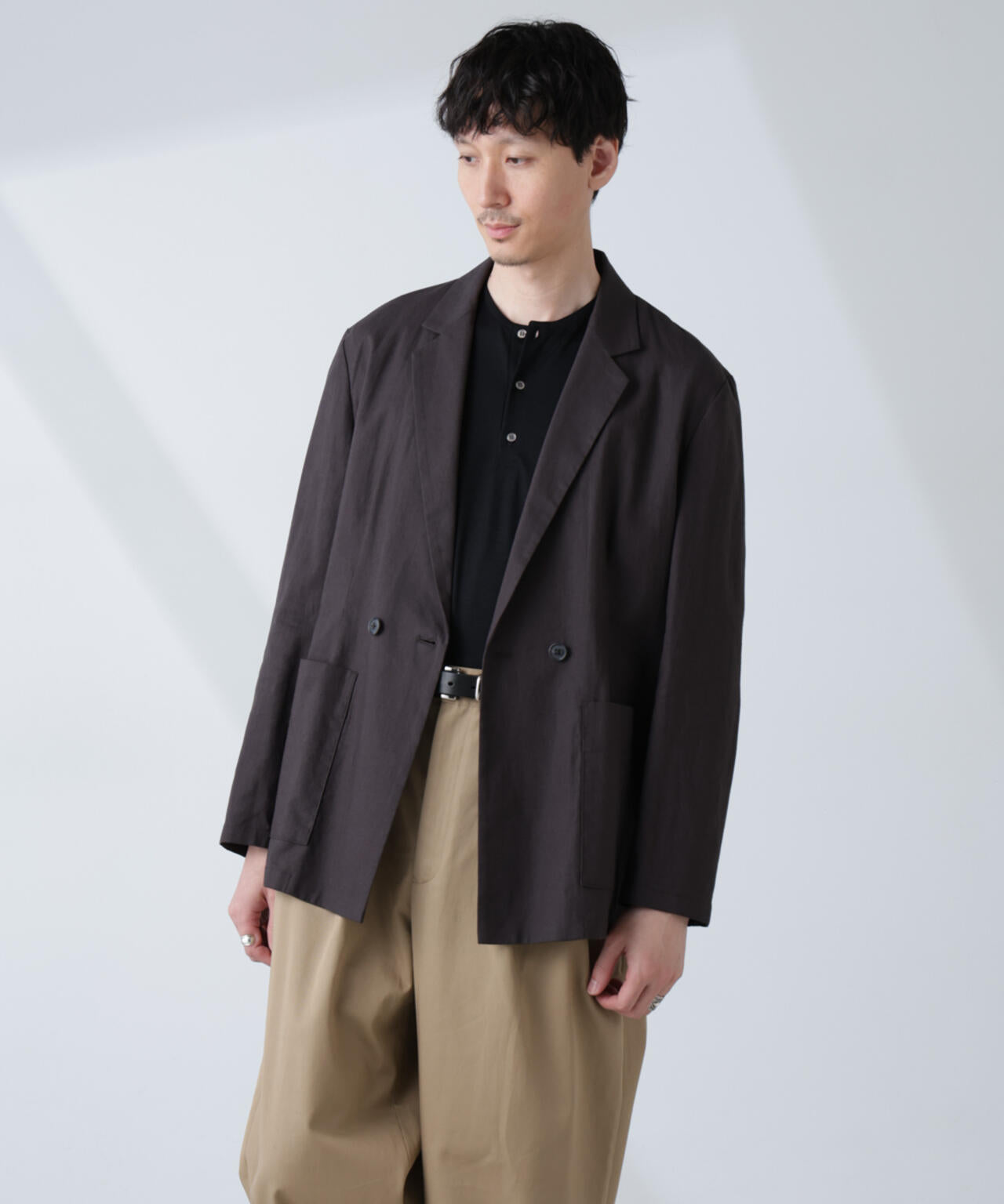 「BELGIUM LINEN FABRICS」リネンコットンダブルジャケット(セットアップ可)