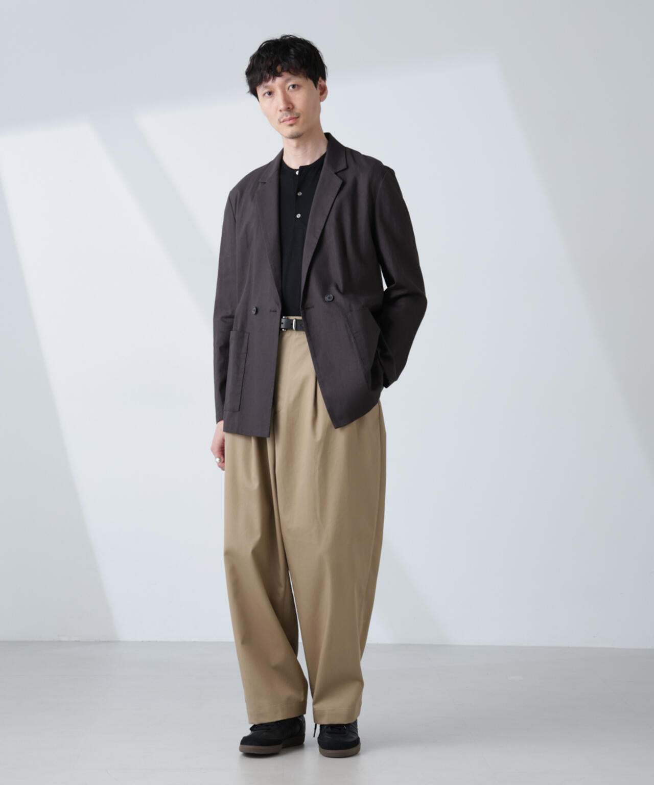 「BELGIUM LINEN FABRICS」リネンコットンダブルジャケット(セットアップ可)