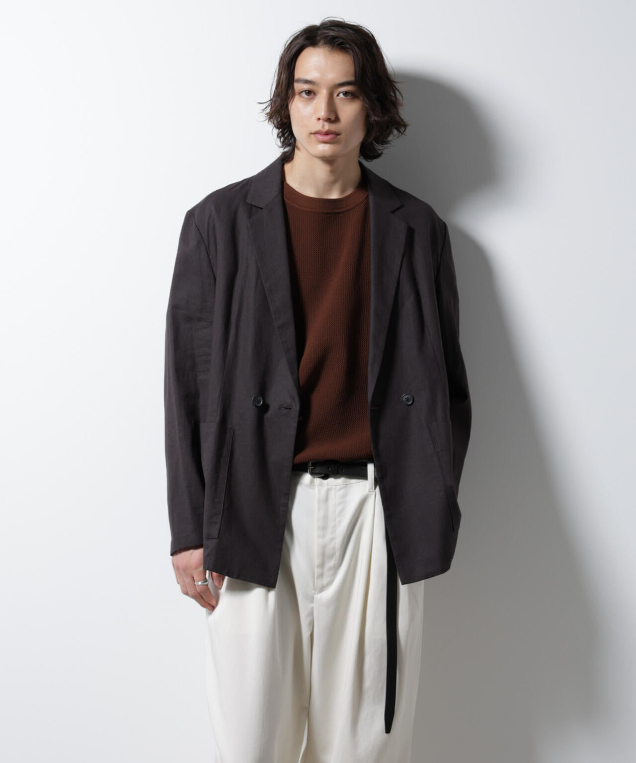 「BELGIUM LINEN FABRICS」リネンコットンダブルジャケット(セットアップ可)