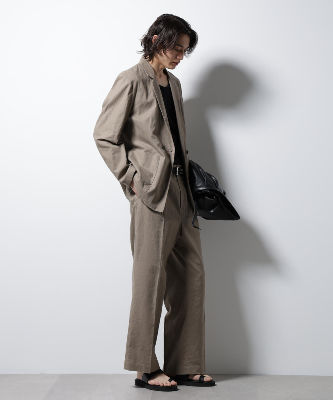 「BELGIUM LINEN FABRICS」リネンコットンダブルジャケット(セットアップ可)