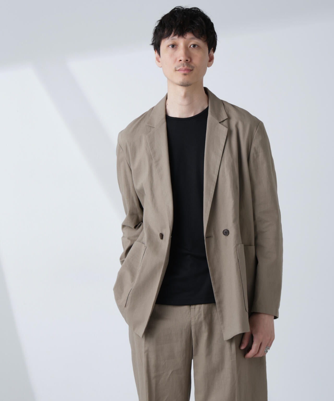 「BELGIUM LINEN FABRICS」リネンコットンダブルジャケット(セットアップ可)
