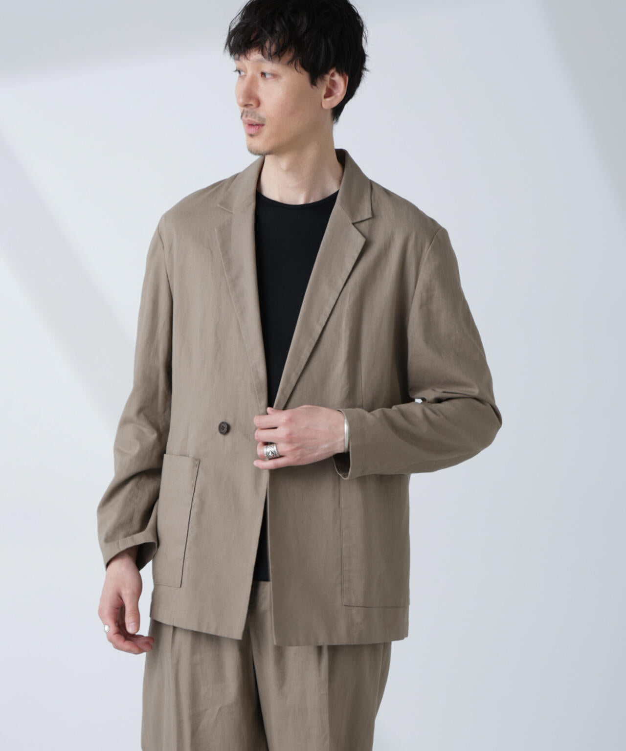 「BELGIUM LINEN FABRICS」リネンコットンダブルジャケット(セットアップ可)
