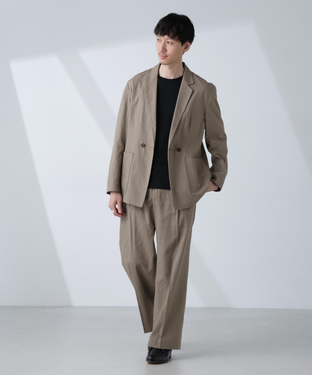 「BELGIUM LINEN FABRICS」リネンコットンダブルジャケット(セットアップ可)