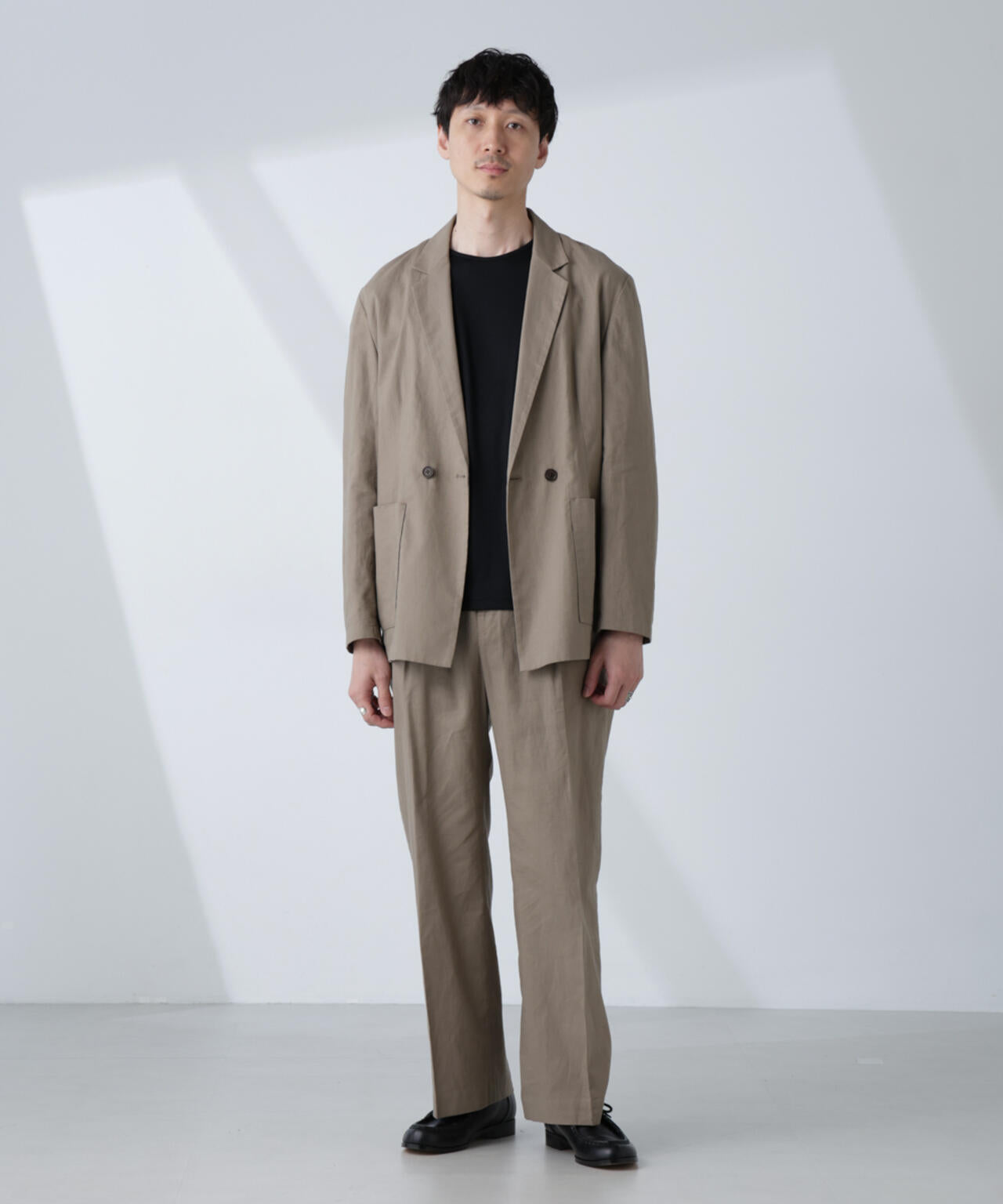 「BELGIUM LINEN FABRICS」リネンコットンダブルジャケット(セットアップ可)