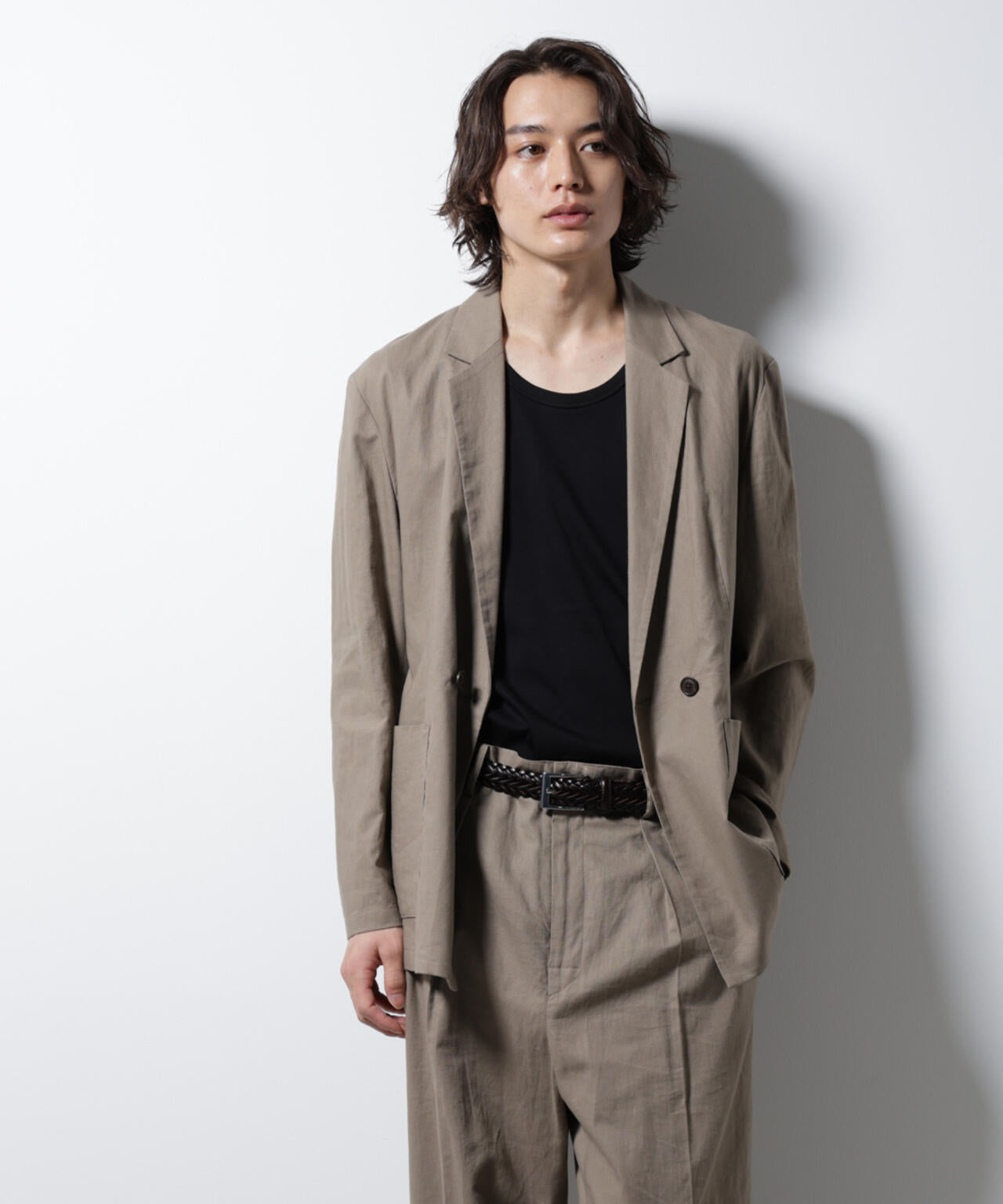 「BELGIUM LINEN FABRICS」リネンコットンダブルジャケット(セットアップ可)