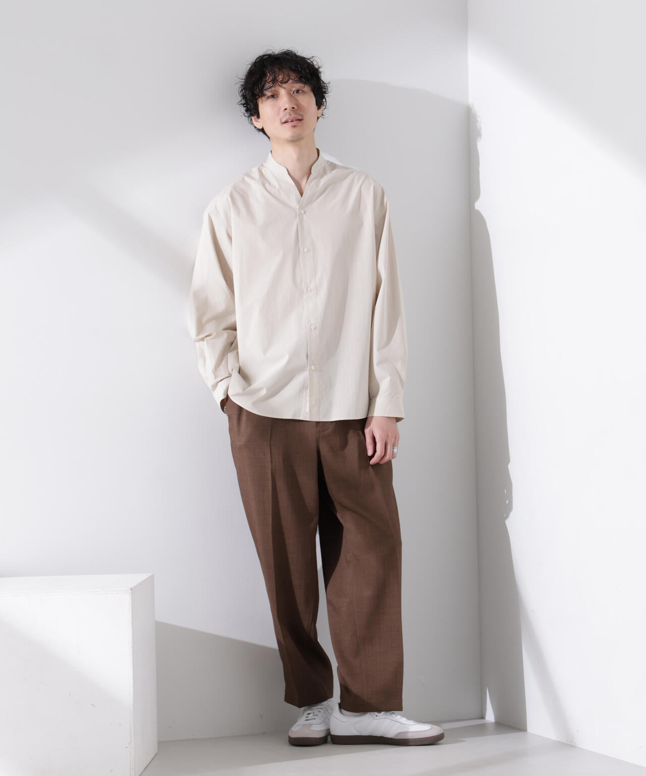 「大人のワイドシャツ」バンドカラー 長袖
