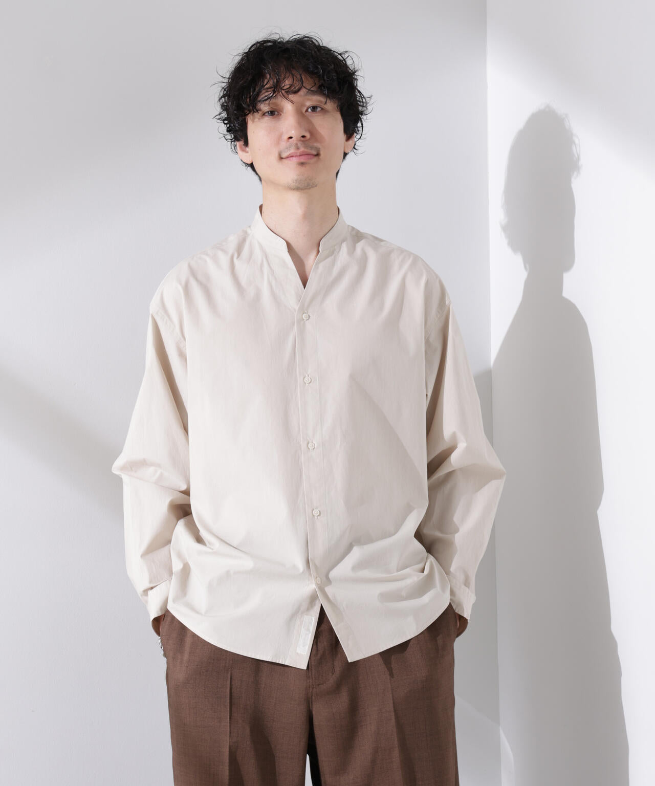 「大人のワイドシャツ」バンドカラー 長袖