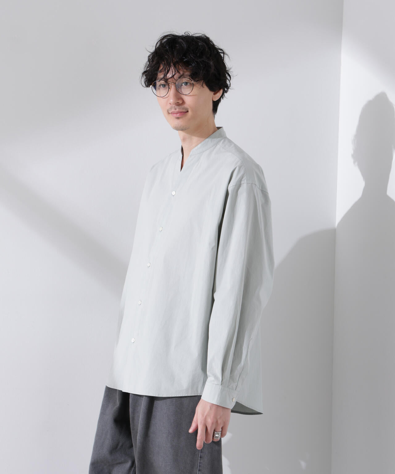 「大人のワイドシャツ」バンドカラー 長袖