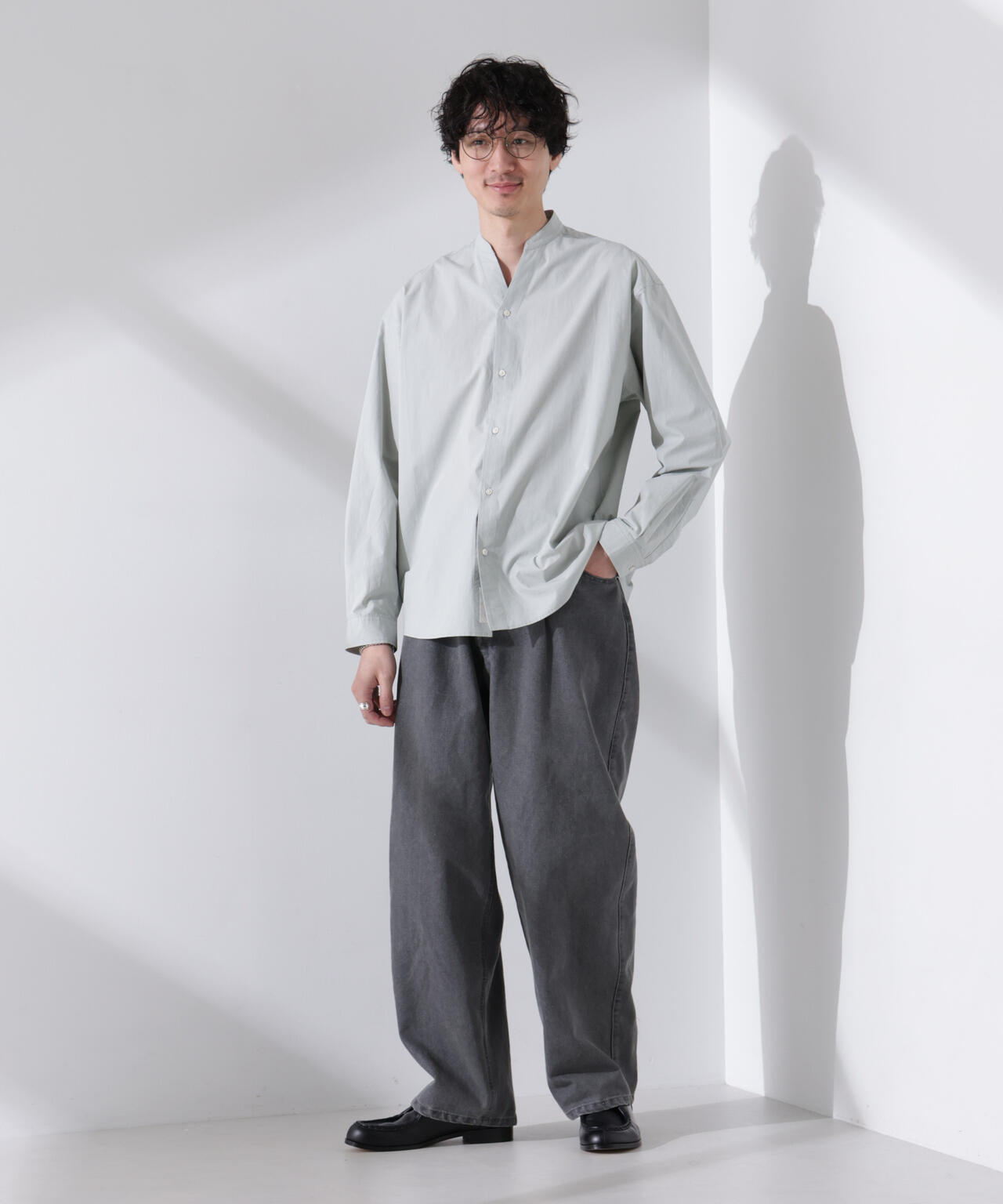 「大人のワイドシャツ」バンドカラー 長袖