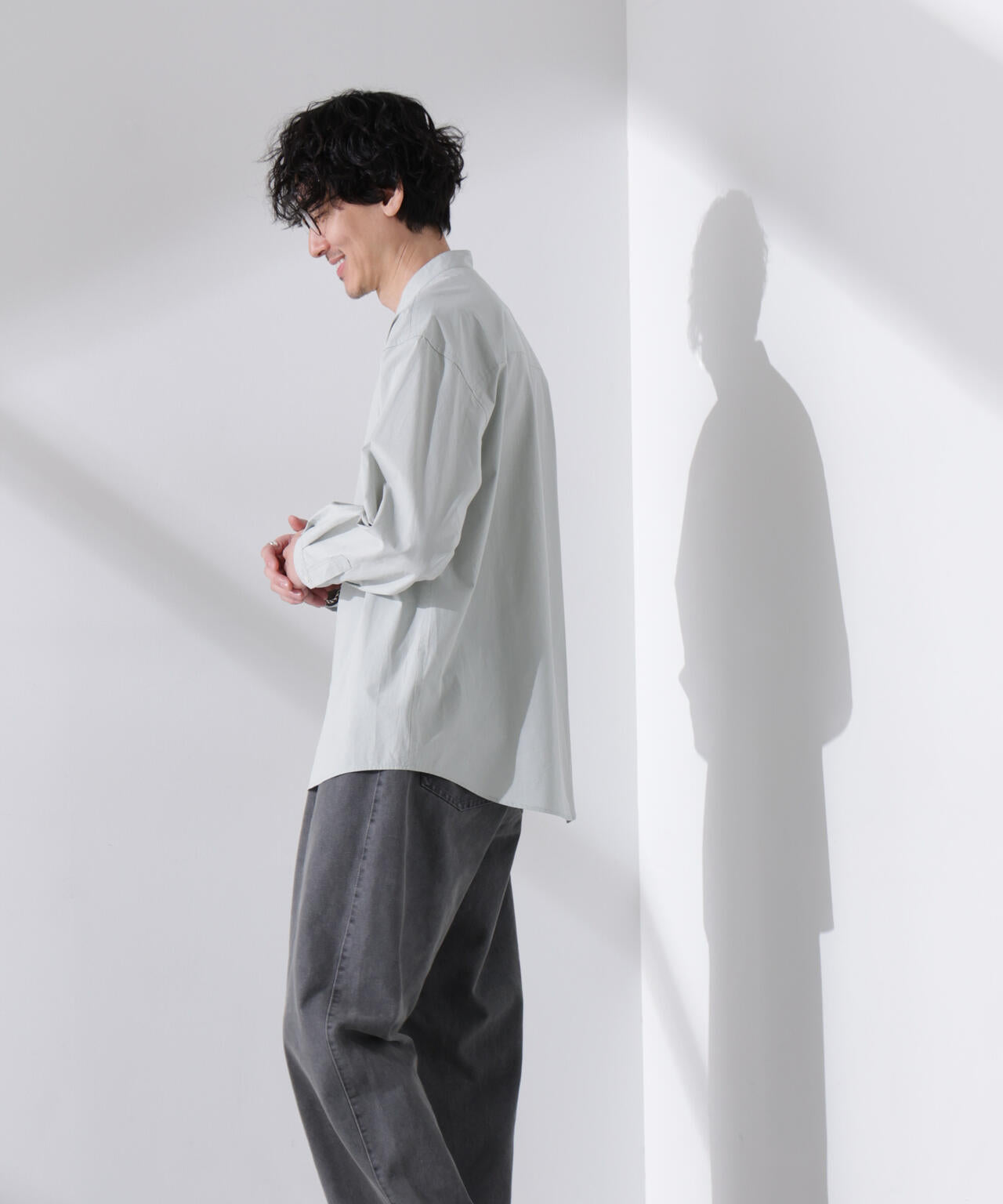 「大人のワイドシャツ」バンドカラー 長袖