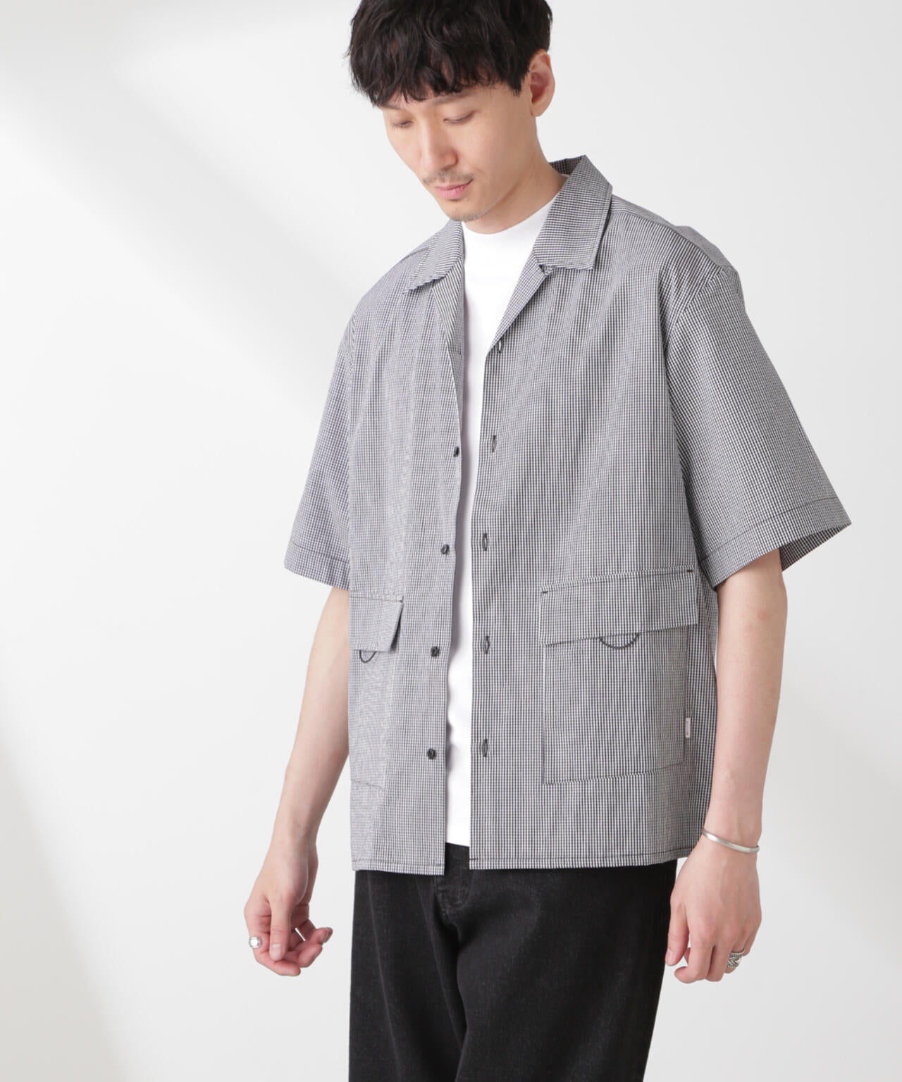 「NJ/CLUB」 マイクロギンガムチェックシャツ 半袖