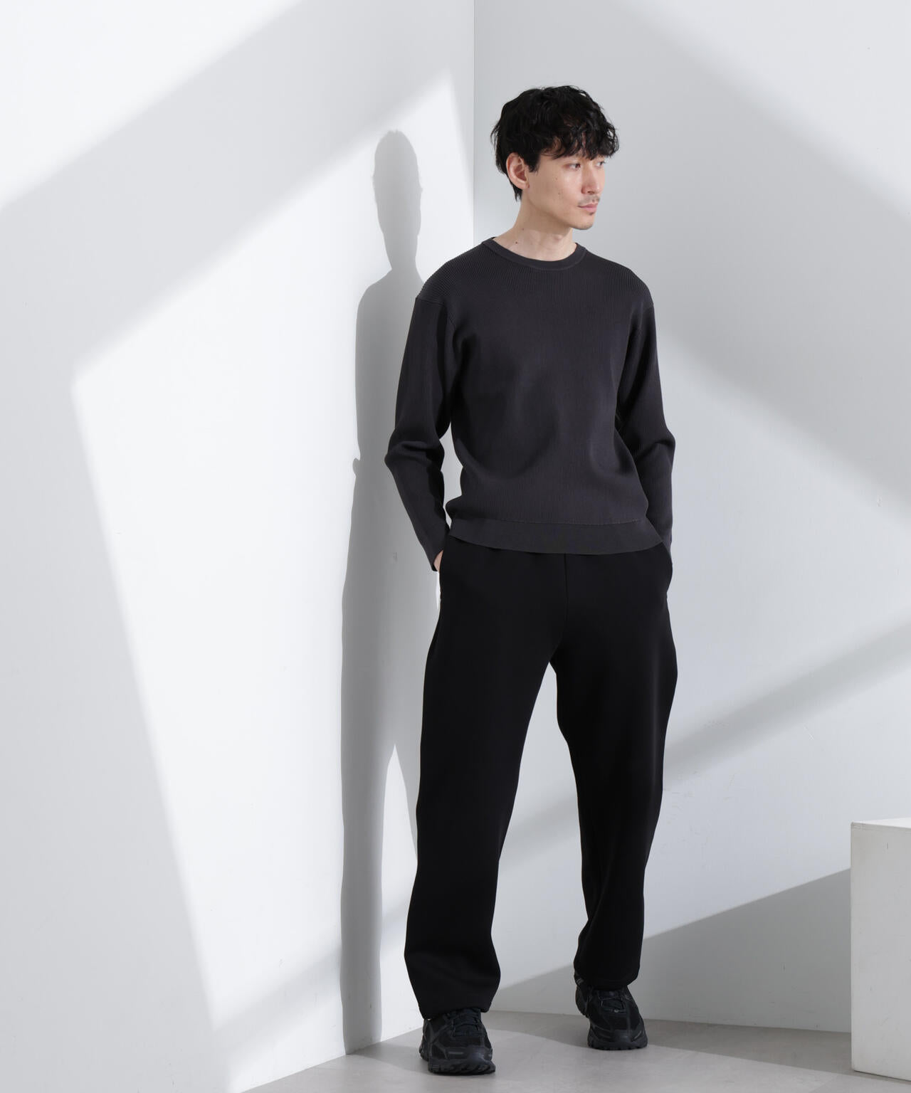 CICAドライタッチ リブクルーネックニット