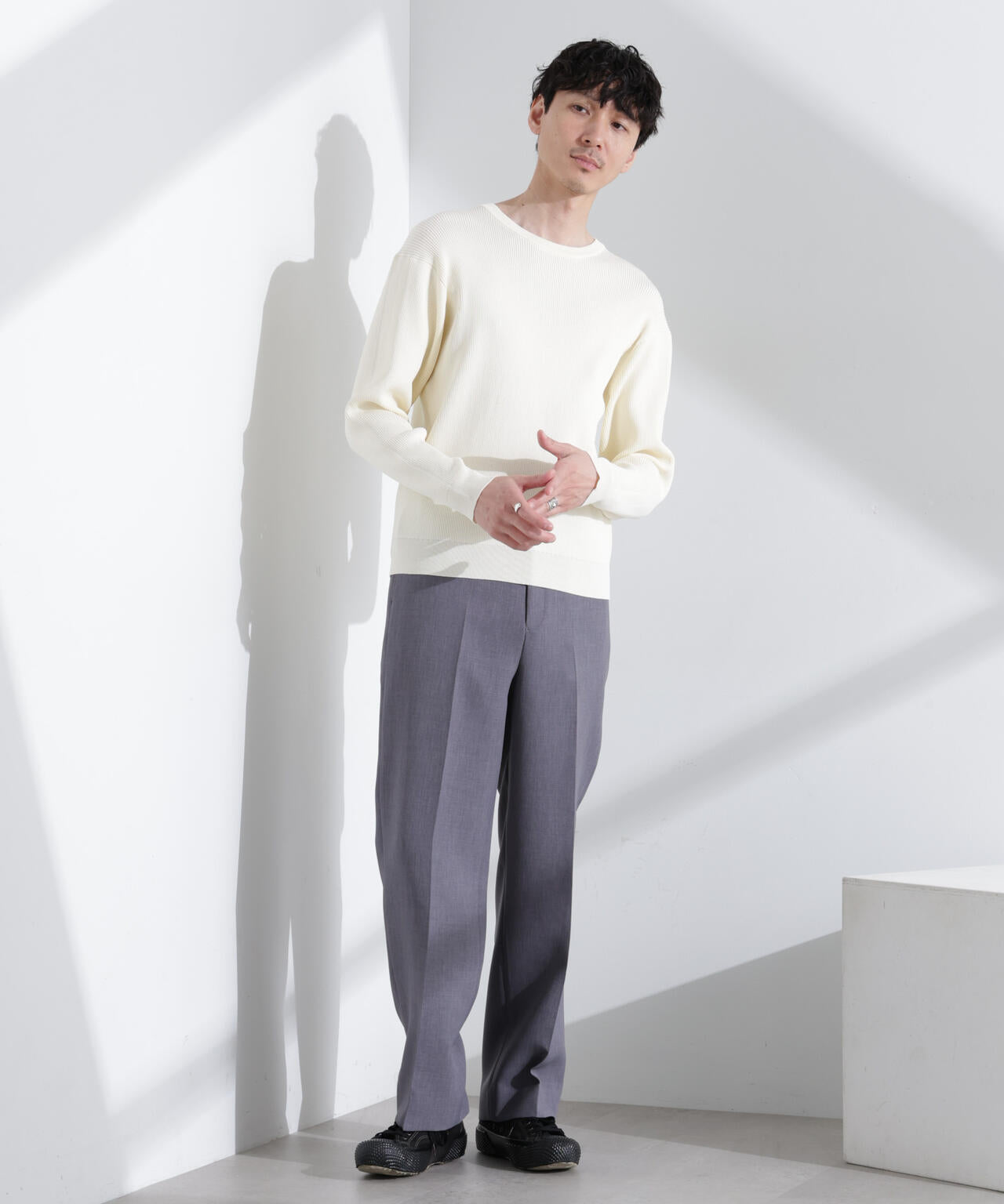 CICAドライタッチ リブクルーネックニット
