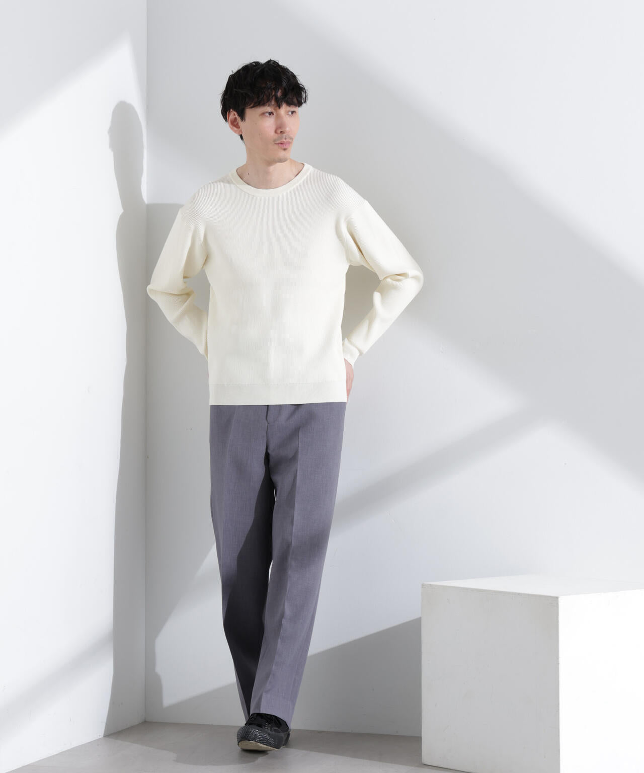 CICAドライタッチ リブクルーネックニット