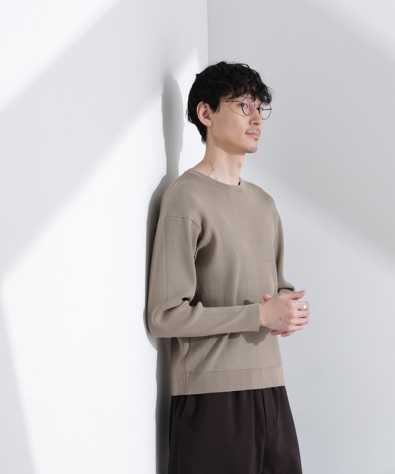 CICAドライタッチ リブクルーネックニット