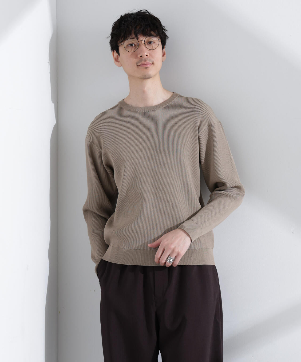 CICAドライタッチ リブクルーネックニット