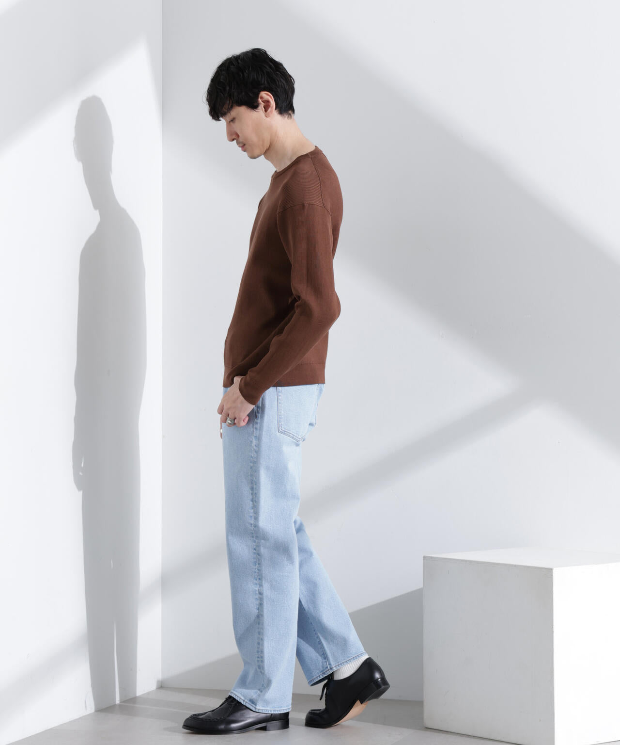 CICAドライタッチ リブクルーネックニット