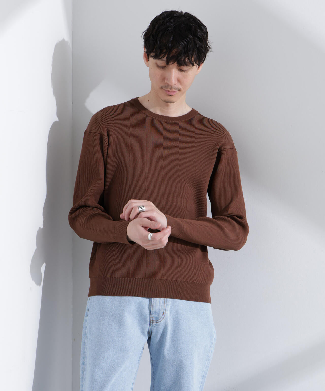 CICAドライタッチ リブクルーネックニット