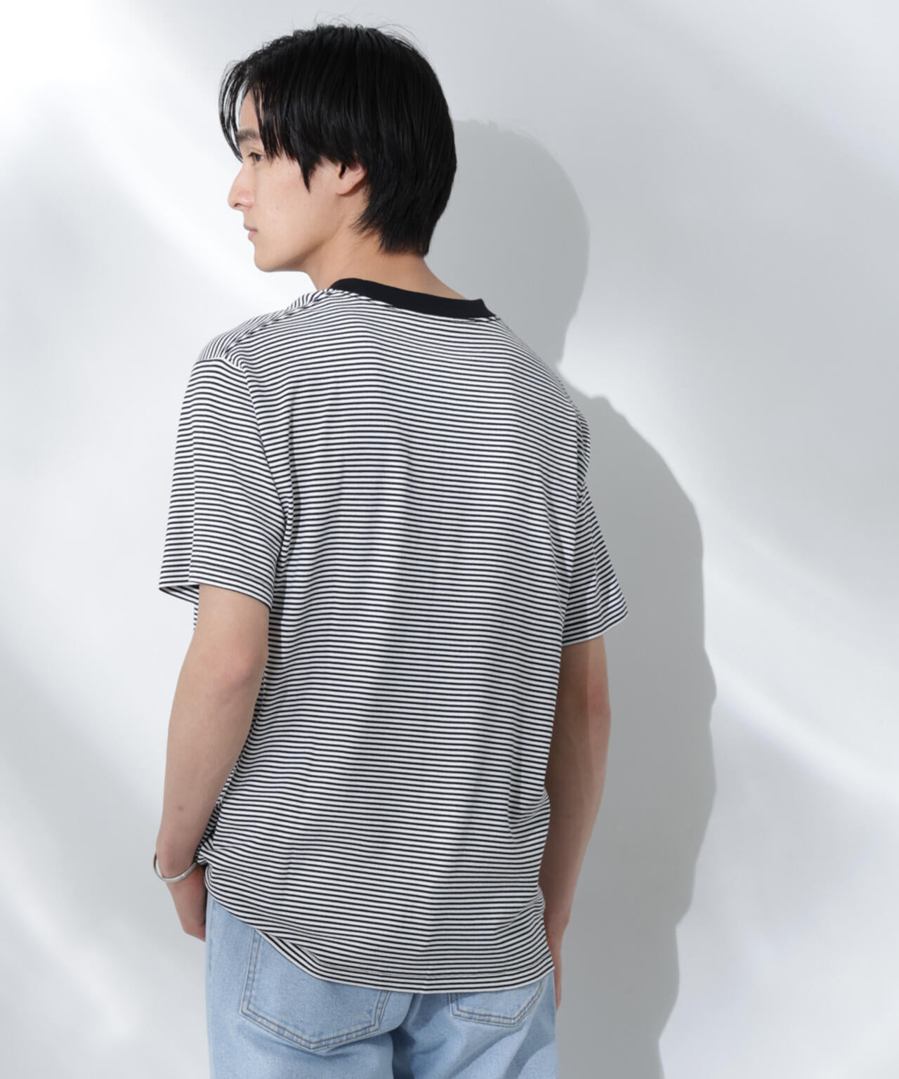 Anti Soaked(R)  汗染み防止 ボーダーミドルシルエットTシャツ