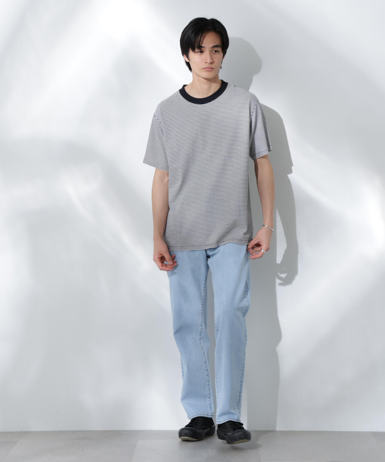 Anti Soaked(R)  汗染み防止 ボーダーミドルシルエットTシャツ