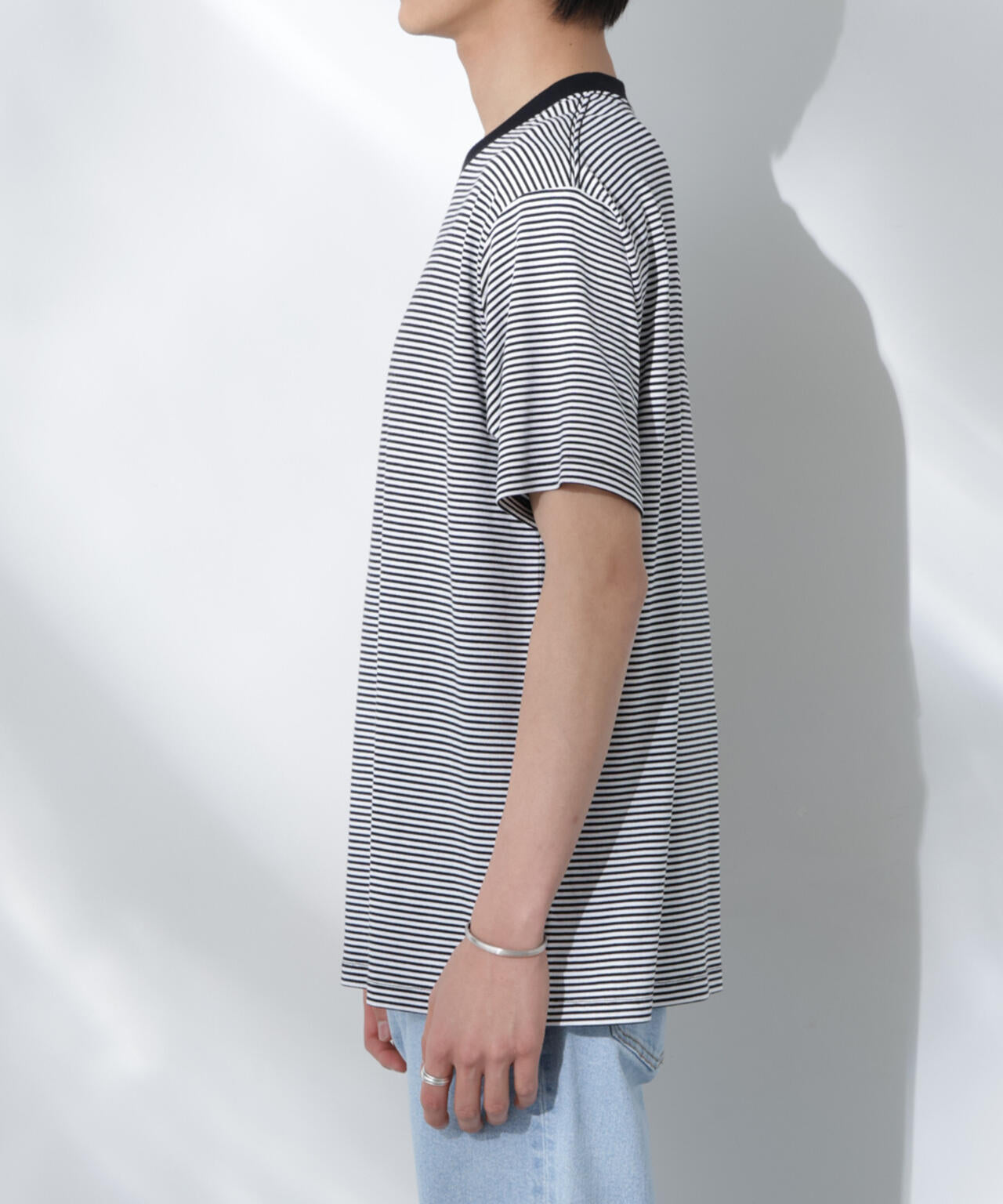 Anti Soaked(R)  汗染み防止 ボーダーミドルシルエットTシャツ