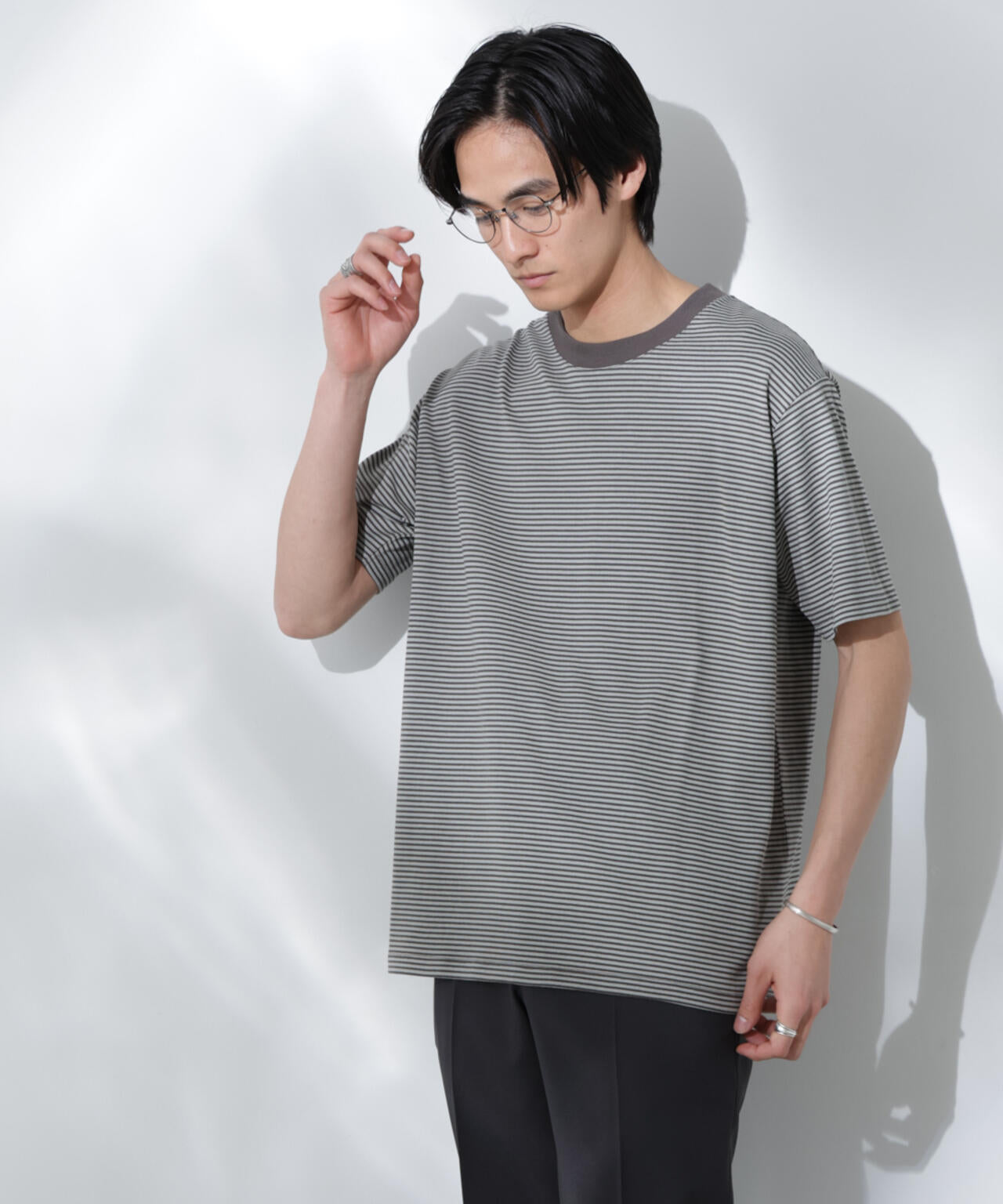 Anti Soaked(R)  汗染み防止 ボーダーミドルシルエットTシャツ