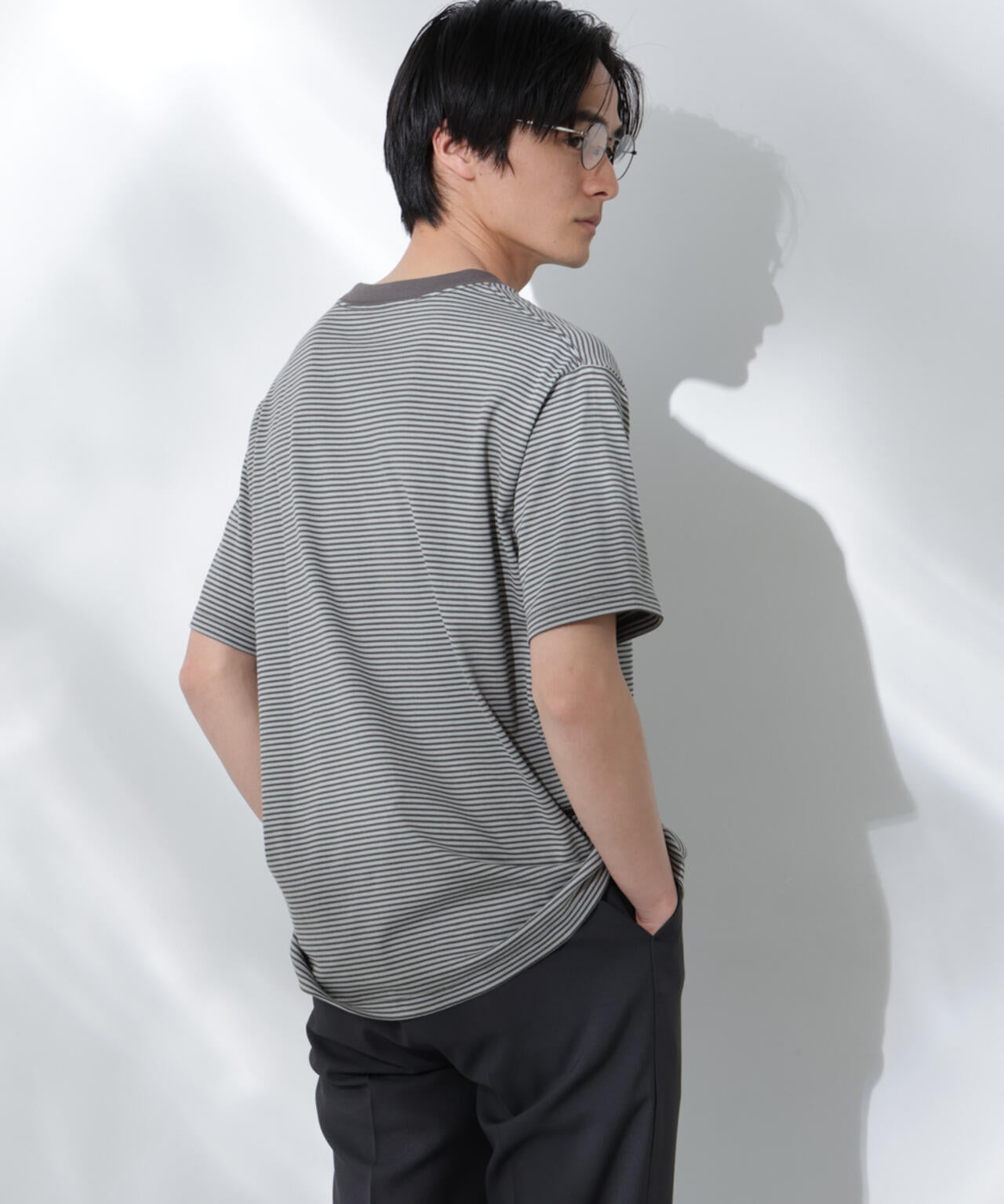 Anti Soaked(R)  汗染み防止 ボーダーミドルシルエットTシャツ
