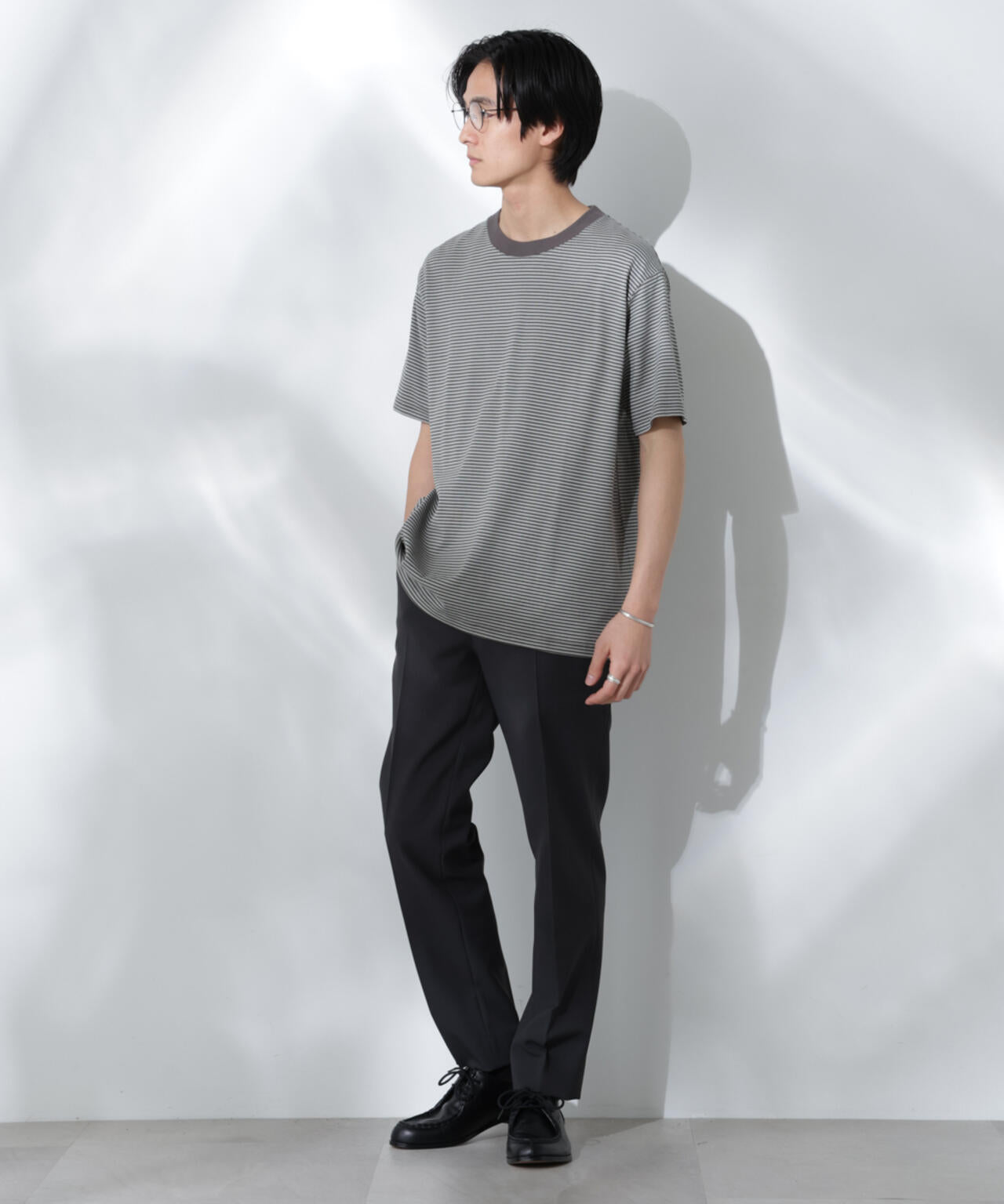 Anti Soaked(R)  汗染み防止 ボーダーミドルシルエットTシャツ