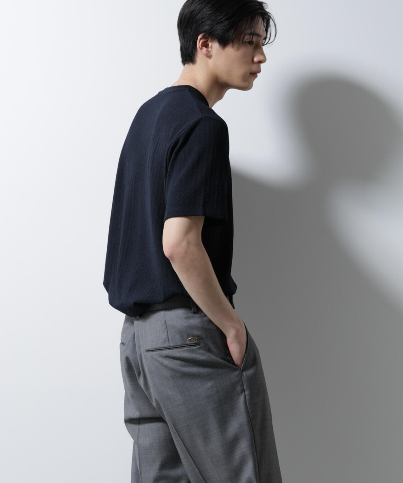 ｢Damerino｣ヘリンボンクルーネックTシャツ/防シワ・吸水速乾・UVカット