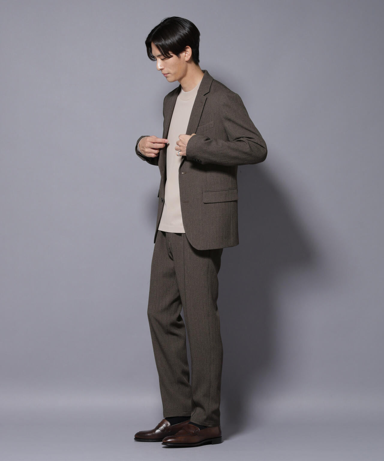｢N JACKET BASIC｣ 洗えるMIXツイードストレッチジャケット(セットアップ可)