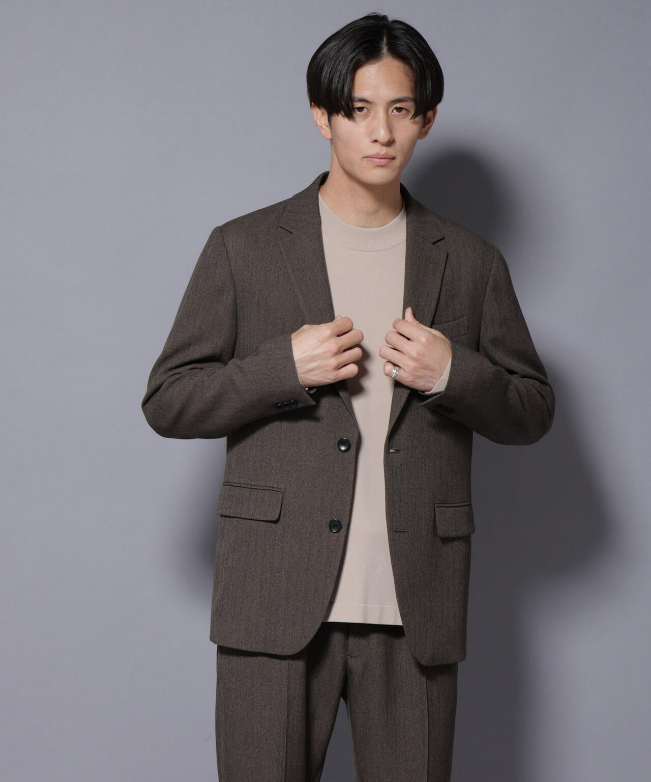 ｢N JACKET BASIC｣ 洗えるMIXツイードストレッチジャケット(セットアップ可)