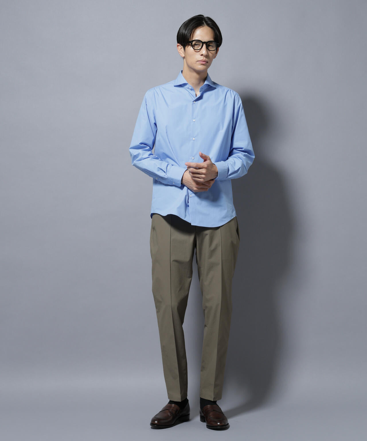 「N shirt」Anti Soaked(R)汗染み防止ホリゾンタルカラーシャツ長袖