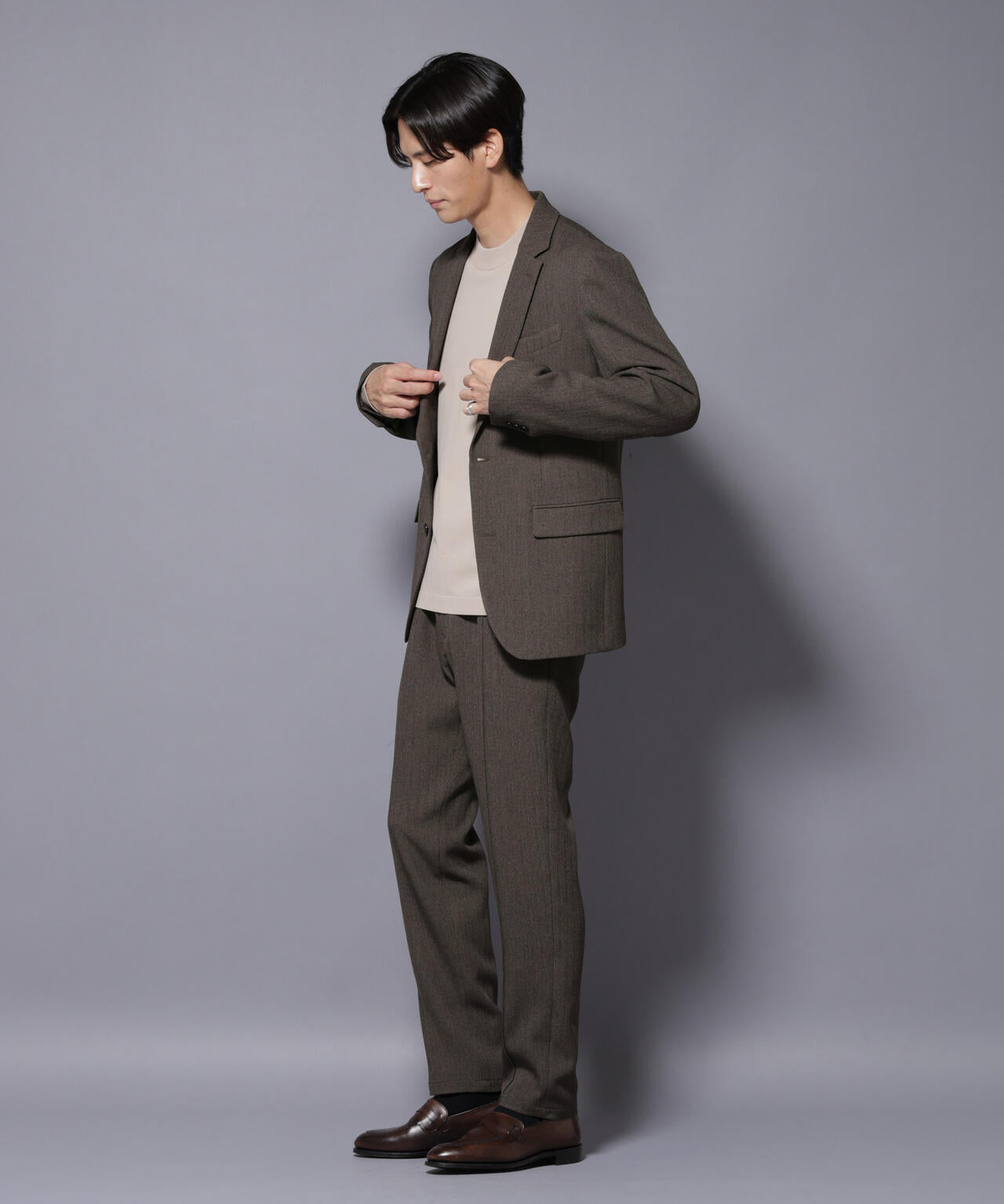 ｢N TROUSERS BASIC｣ 洗えるMIXツイードストレッチパンツ(セットアップ可)