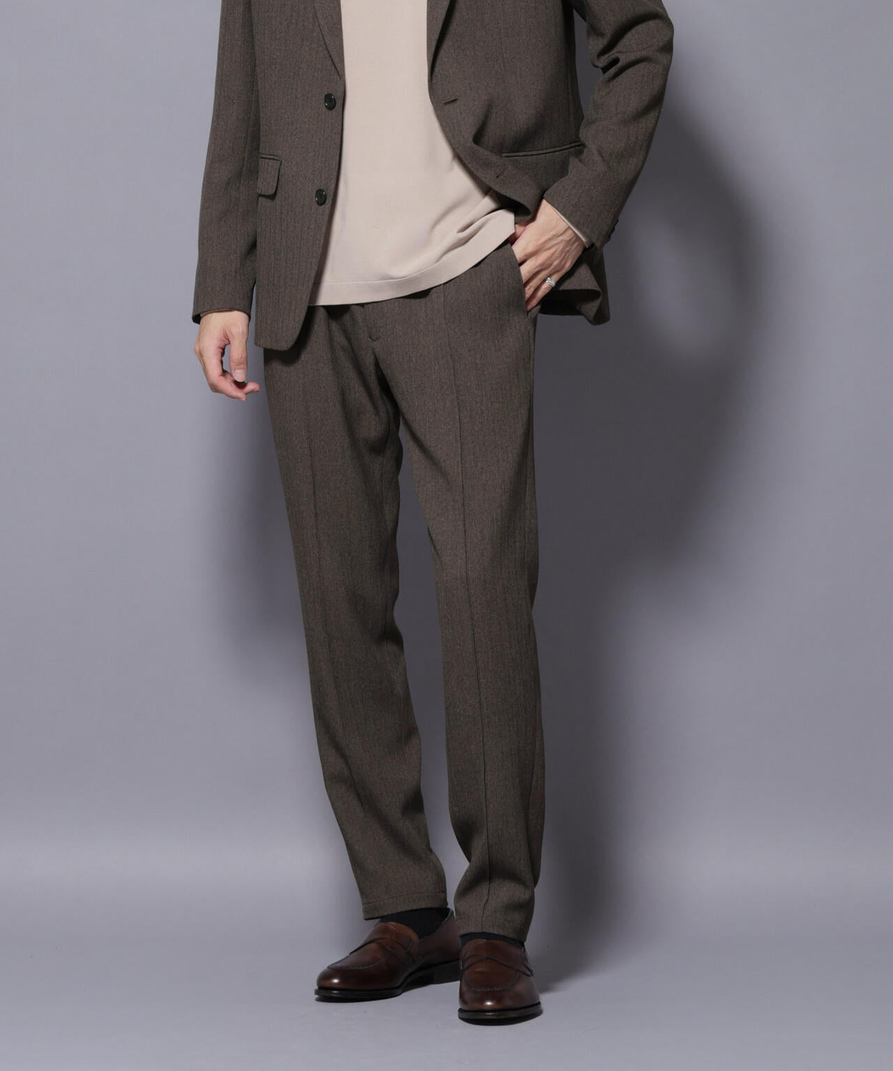 ｢N TROUSERS BASIC｣ 洗えるMIXツイードストレッチパンツ(セットアップ可)