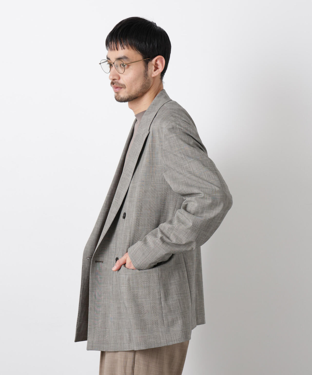 グレンチェックダブルブレストジャケット（セットアップ可）