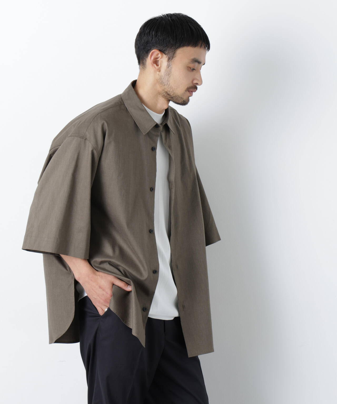 「ASSEMBLANC」リネンミックスハーフスリーブオーバーシャツ(セットアップ可)