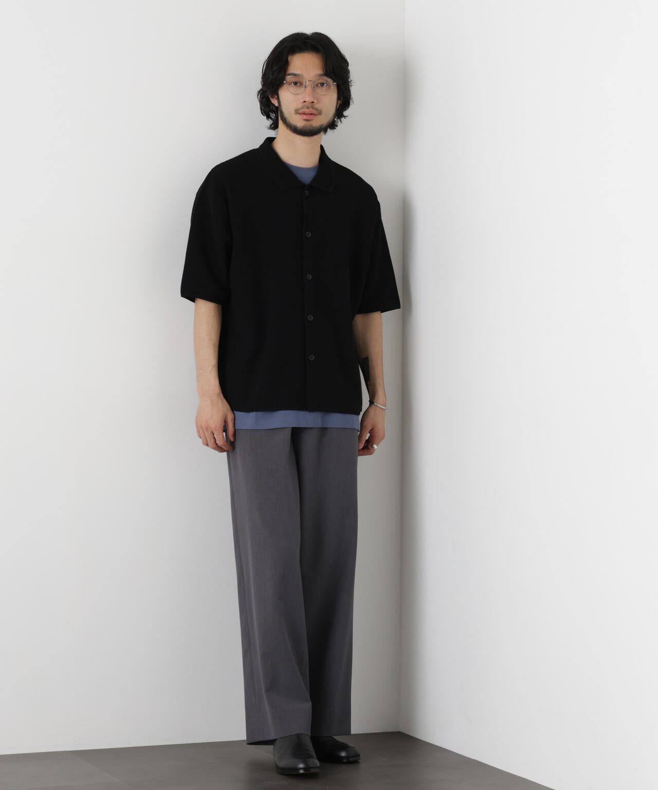 コットンシードステッチニットシャツ