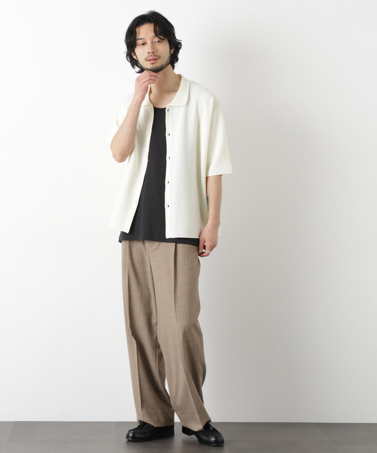コットンシードステッチニットシャツ