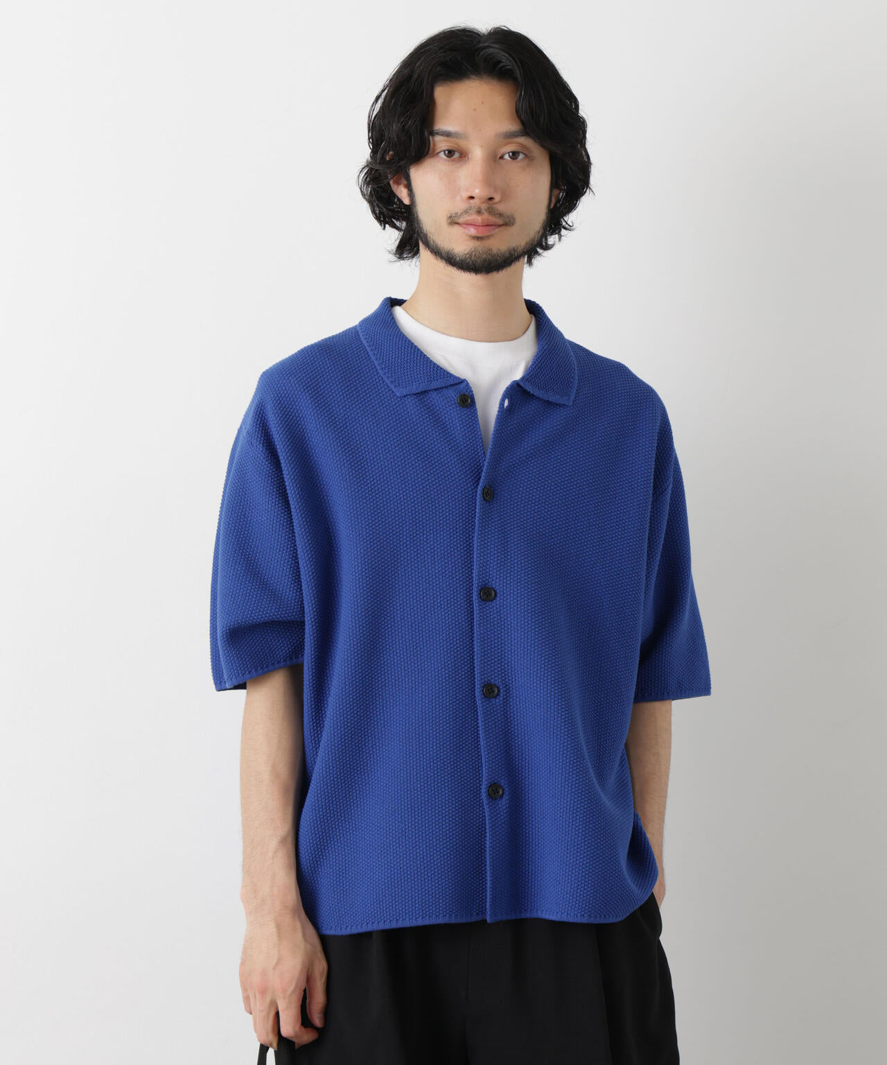コットンシードステッチニットシャツ
